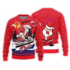 Philadelphia Phillies DJ Santa Dab Ugly Christmas Sweatshirt