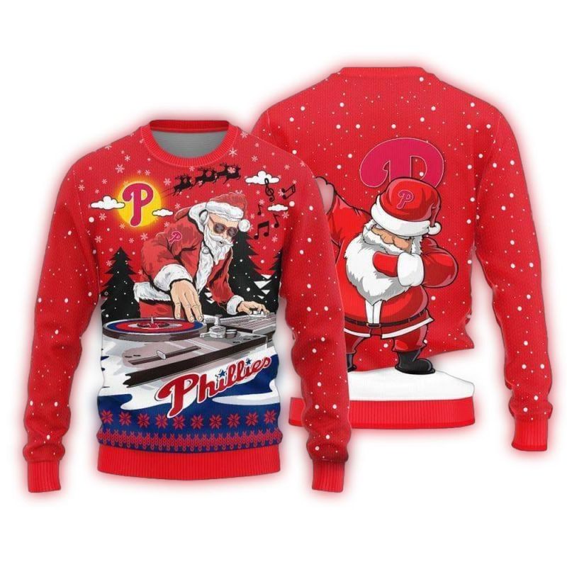 Philadelphia Phillies DJ Santa Dab Ugly Christmas Sweatshirt