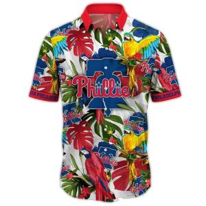 Philadelphia Phillies Hawaiian Shirt with Parrot Leaf Pattern