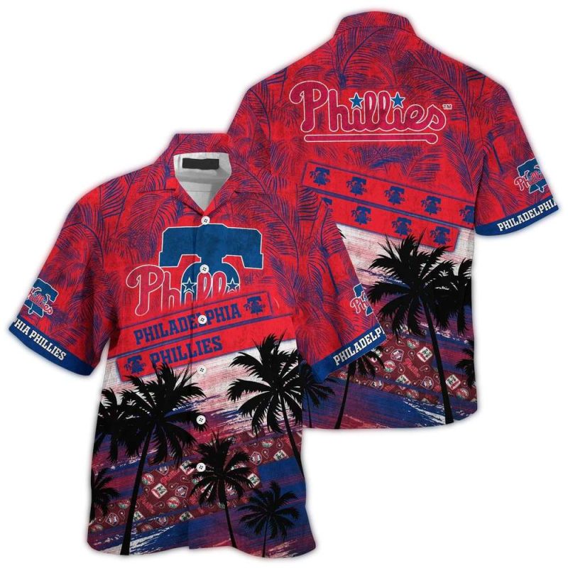 Philadelphia Phillies Hawaiian Shirt with Palm Tree Pattern for Fans - Image 2