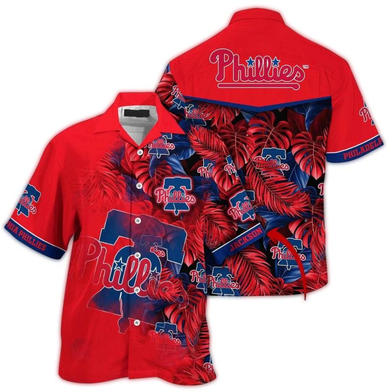 Personalized Philadelphia Phillies Floral Leaf Summer Hawaiian Shirt - Image 2