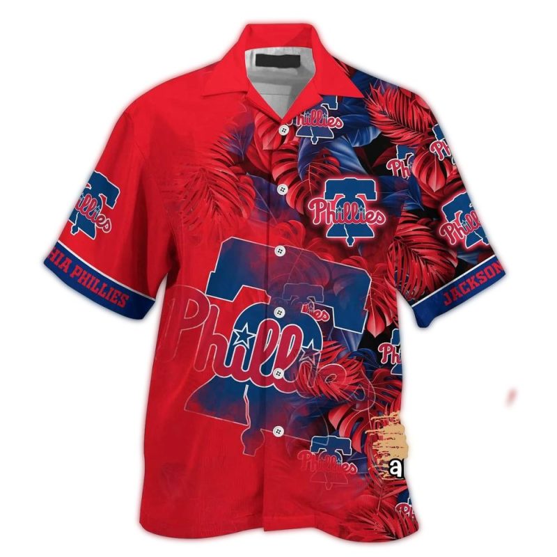 Personalized Philadelphia Phillies Floral Leaf Summer Hawaiian Shirt - Image 3