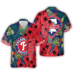 Philadelphia Phillies Sunset Hawaiian Shirt with Palm Leaf Design