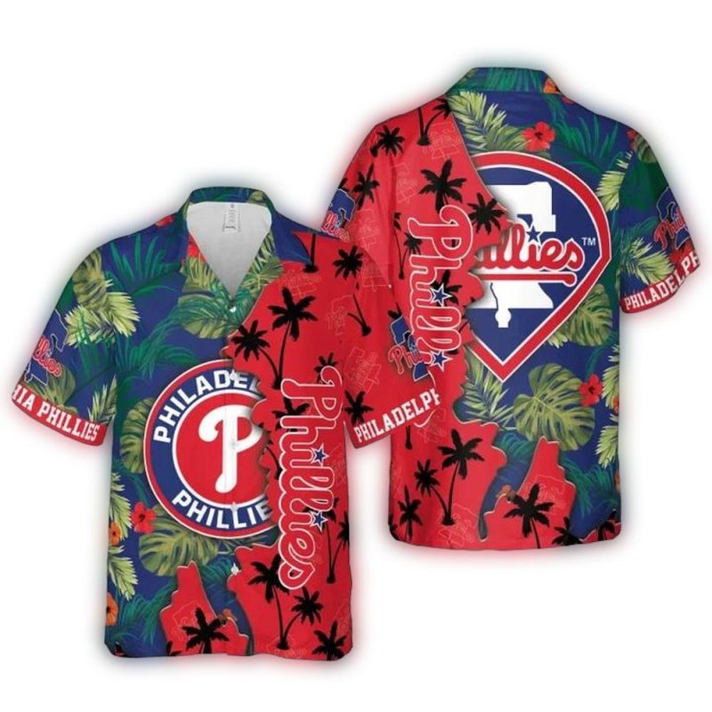 Philadelphia Phillies Sunset Hawaiian Shirt with Palm Leaf Design