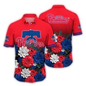 Patriotic Floral Hawaiian Shirt for Philadelphia Phillies Fans