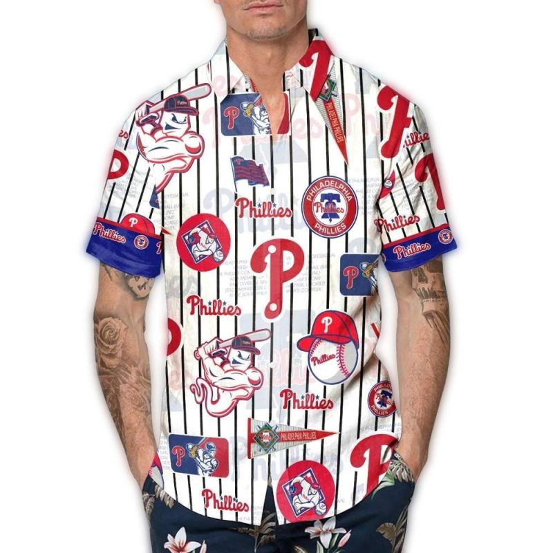 Philadelphia Phillies Pinstripe Hawaiian Shirt for Fans - Stylish & Fun - Image 3