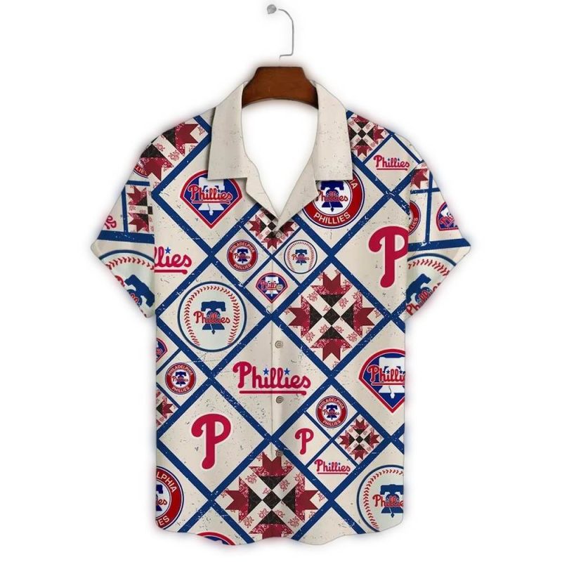 Philadelphia Phillies Hawaiian Shirt with Quilt Patch Design - Image 2