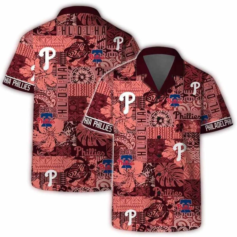Retro Philadelphia Phillies Hawaiian Shirt with Vintage Patch Design - Image 3