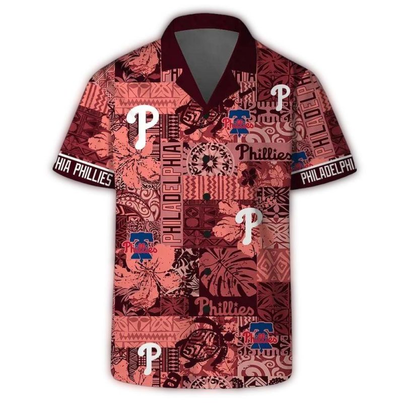 Retro Philadelphia Phillies Hawaiian Shirt with Vintage Patch Design - Image 2