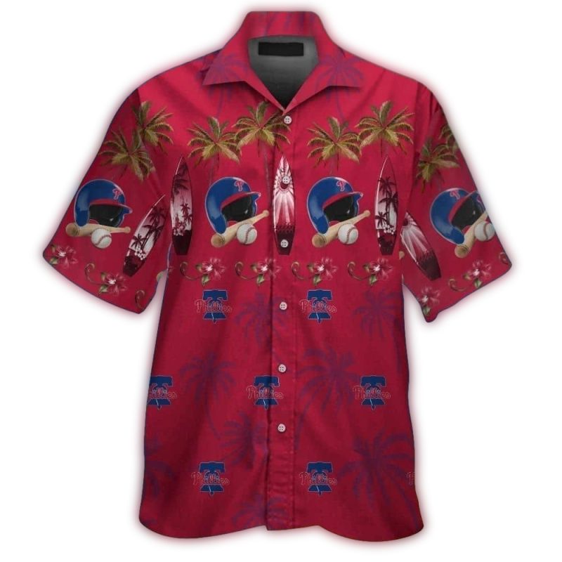 Philadelphia Phillies Tropical Hawaiian Shirt with Helmet Ball Design
