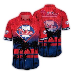 Philadelphia Phillies Coconut Hawaiian Shirt with Sunset Palms Design