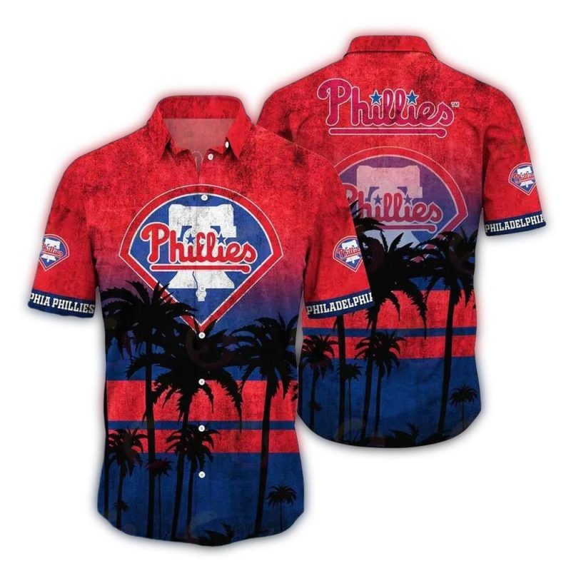 Philadelphia Phillies Coconut Hawaiian Shirt with Sunset Palms Design