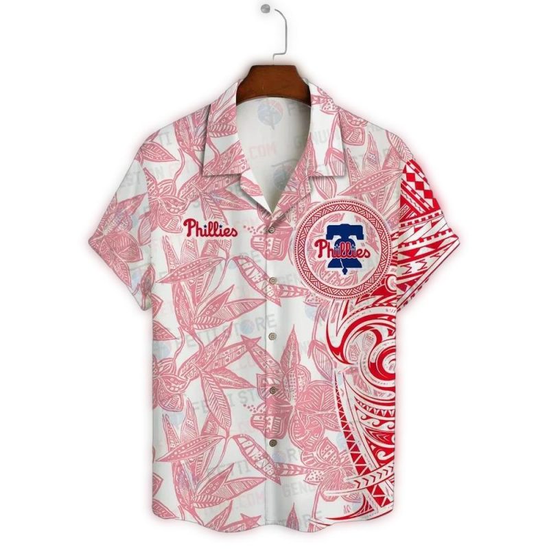 Personalized Philadelphia Phillies Floral Tribal Pattern Hawaiian Shirt - Image 2