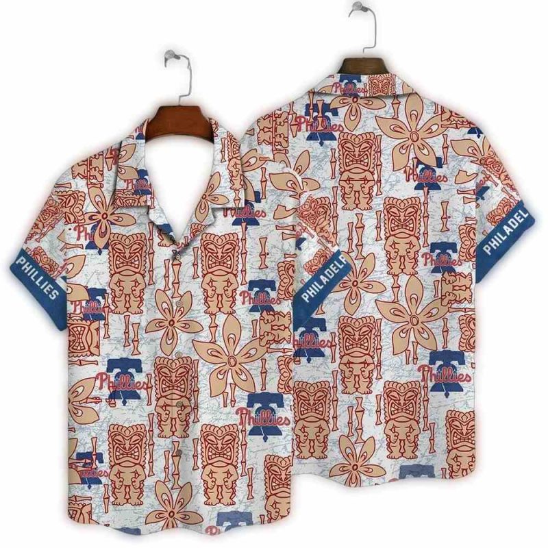 Vintage Philadelphia Phillies Tiki Hawaiian Shirt for Fans - Image 3