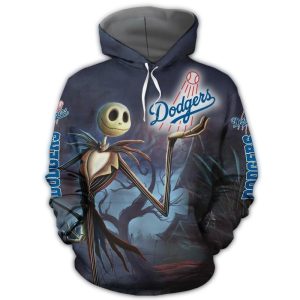 Los Angeles Dodgers Jack Skellington All-Over Print Hoodie for Fans