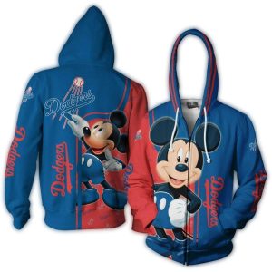 Mickey Mouse All Over Print Hoodie Featuring Los Angeles Dodgers Design