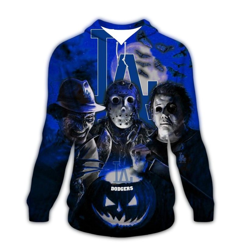 Michael Myers & Friends Dodgers Halloween All Over Print Hoodie - Image 2