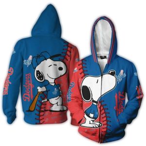 Snoopy Kiss Logo Los Angeles Dodgers All-Over Print Hoodie for Fans