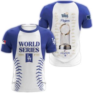 Dodgers Champions All-Over Print T-Shirt with Player Signatures